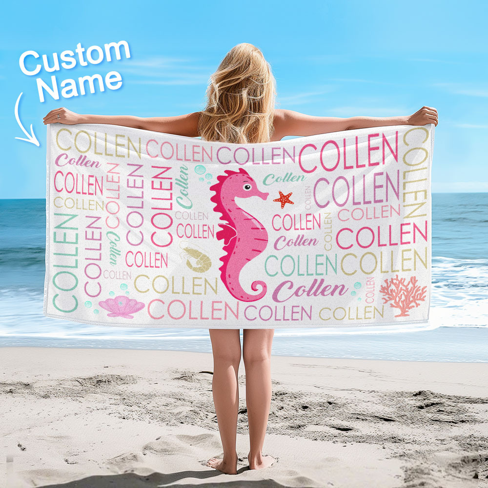 Custom Beach Towel with Name Ocean Animals Pool Towel Pool Party Gift - CustWit