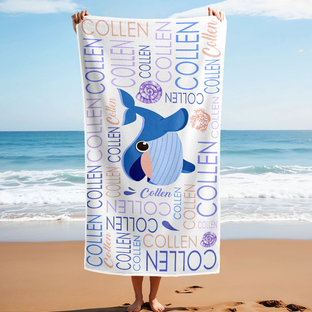 Custom Beach Towel with Name Ocean Animals Pool Towel Pool Party Gift - CustWit