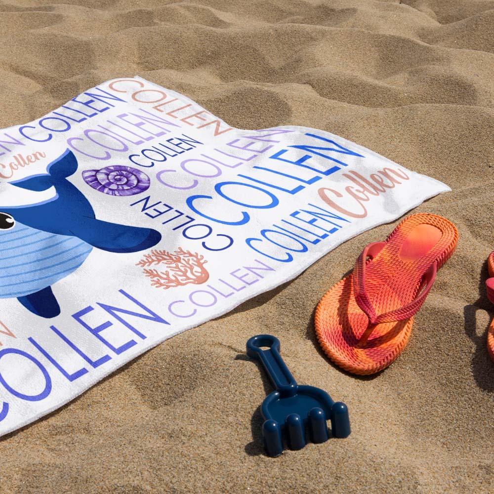Custom Beach Towel with Name Ocean Animals Pool Towel Pool Party Gift - CustWit