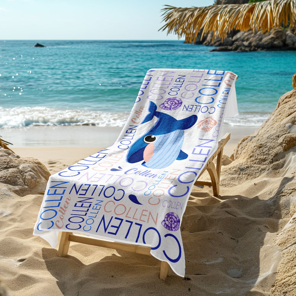 Custom Beach Towel with Name Ocean Animals Pool Towel Pool Party Gift - CustWit