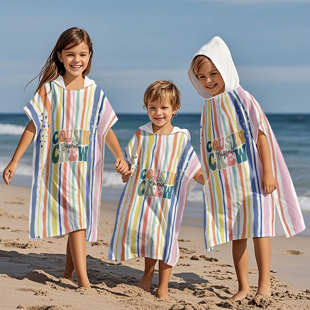 Custom Name Hooded Beach Towel Personalized Cousins-Themed Beach Towel– 3 Sizes for Kids & Adults - CustWit
