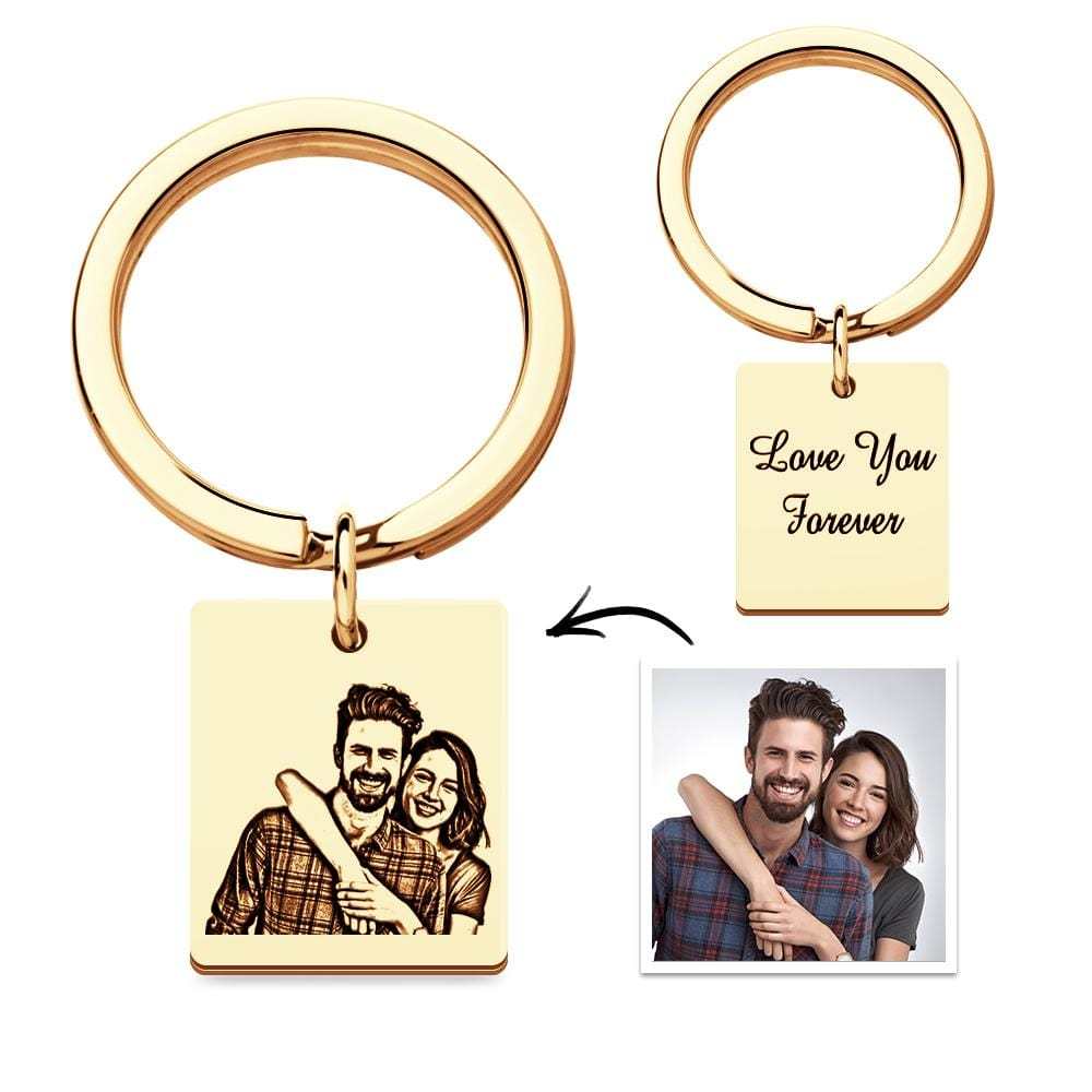 Custom Photo Keychain Personalized Engraved Keychain with Text for Cou
