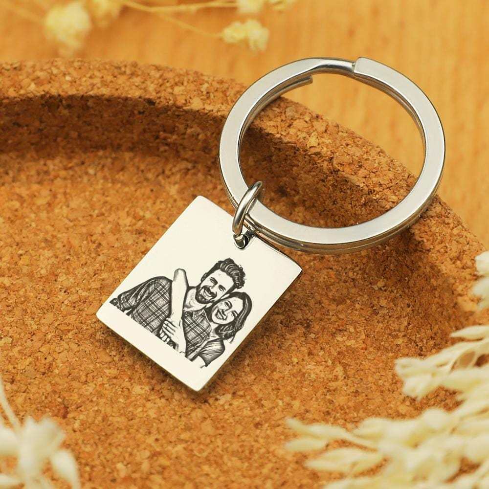 Custom Photo Keychain Personalized Engraved Keychain with Text for Couple