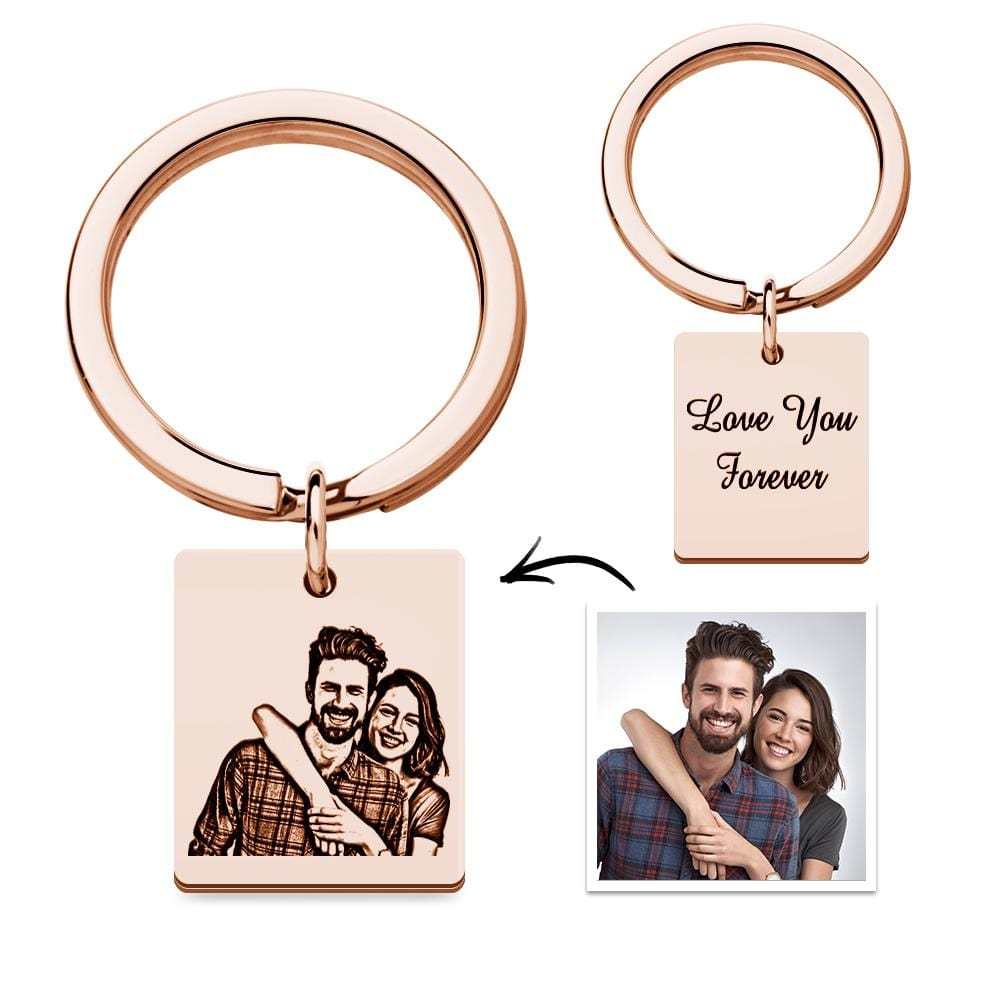 Custom Photo Keychain Personalized Engraved Keychain with Text for Couple