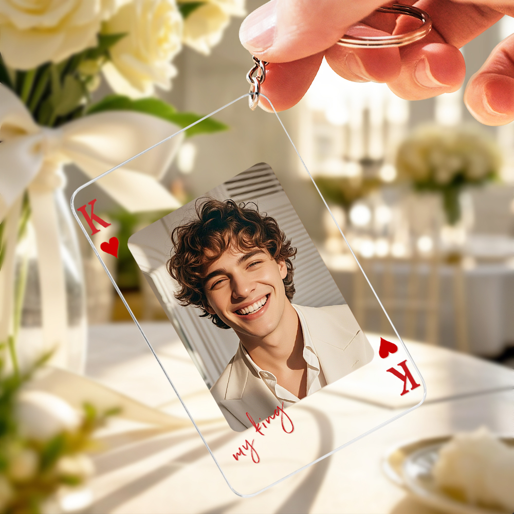 Custom King & Queen Playing Card Keychain, Valentine's Day Gift