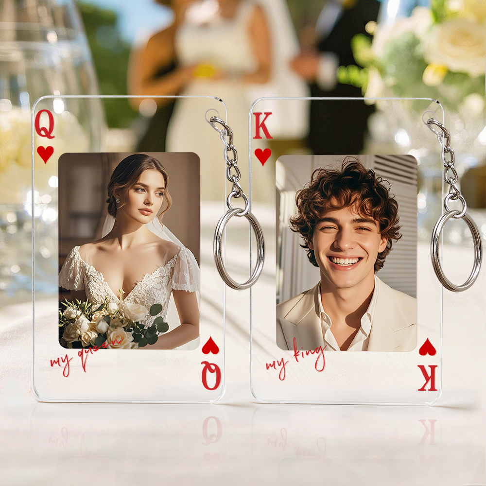 Custom King & Queen Playing Card Keychain, Valentine's Day Gift