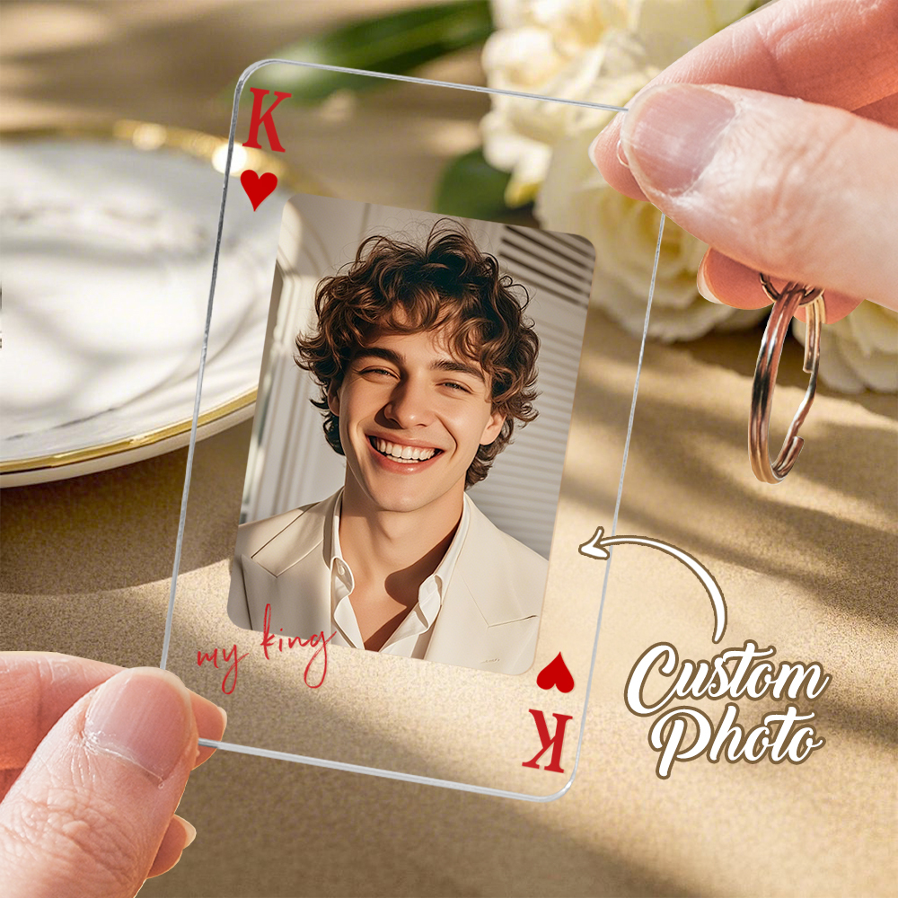 Custom Photo Poker King & Queen Keychain �C Personalized Keepsake for Every Occasion