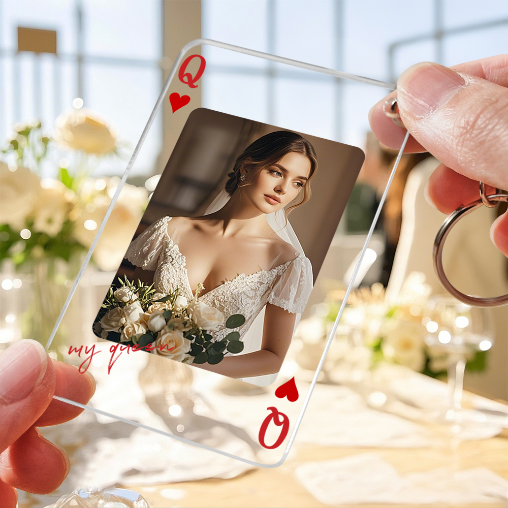 Custom King & Queen Playing Card Keychain, Valentine's Day Gift