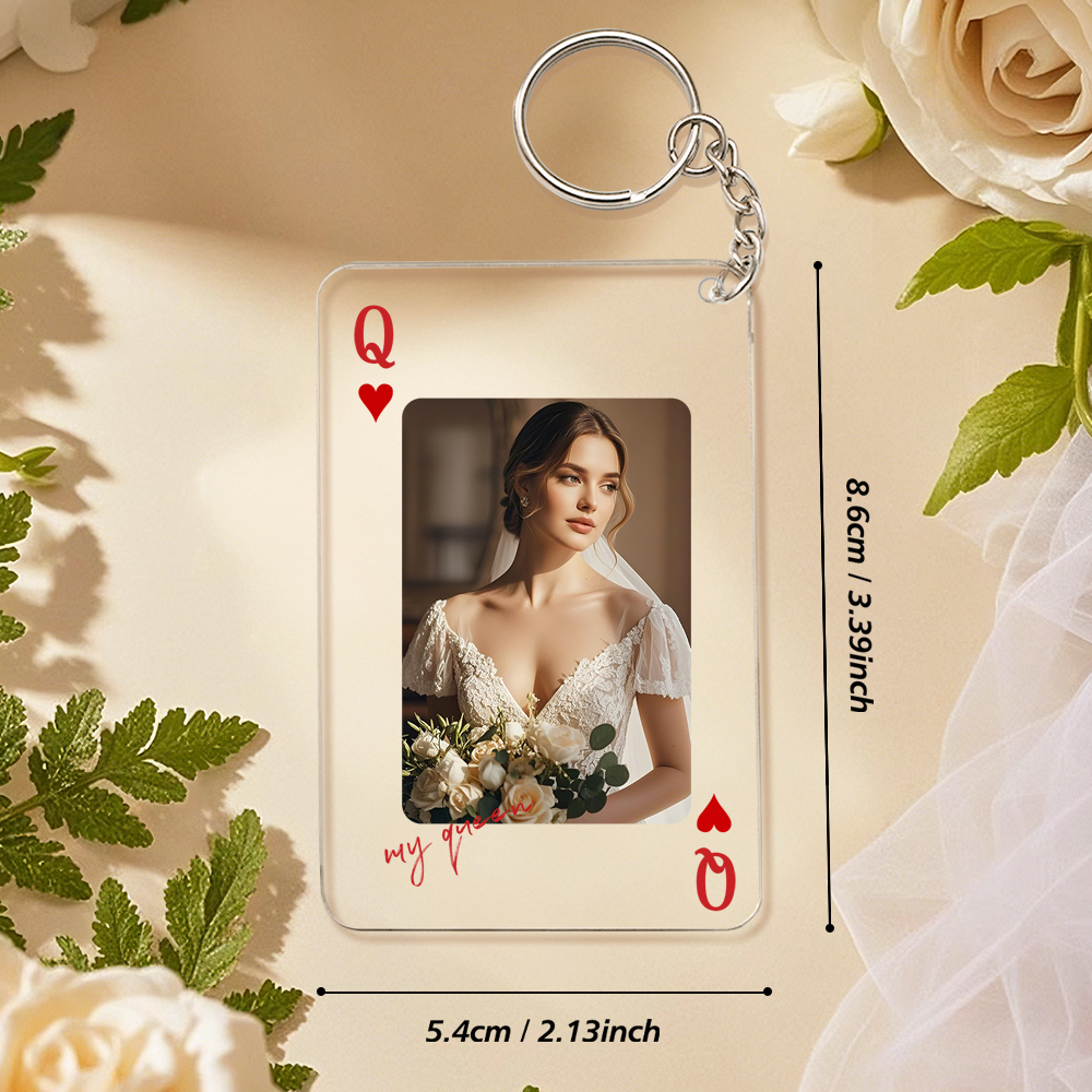 Custom King & Queen Playing Card Keychain, Valentine's Day Gift