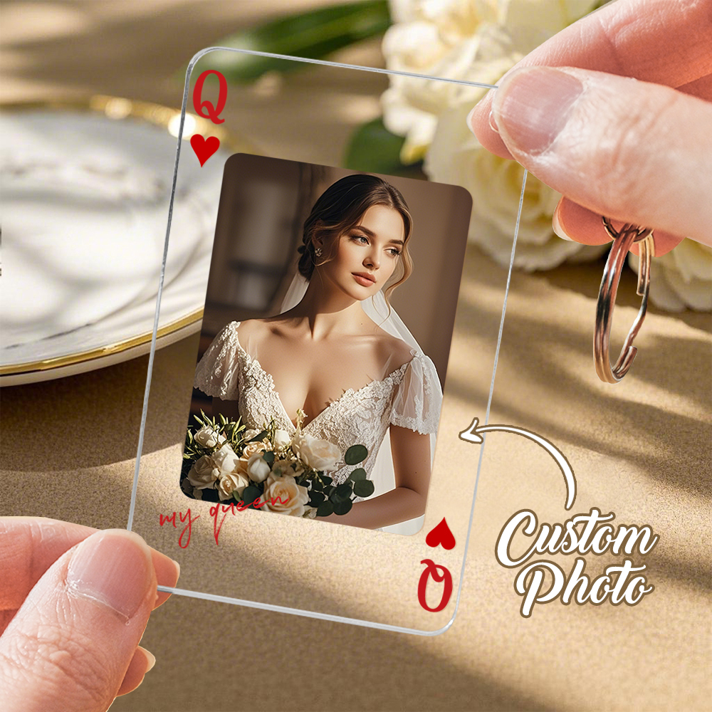 Custom King & Queen Playing Card Keychain, Valentine's Day Gift