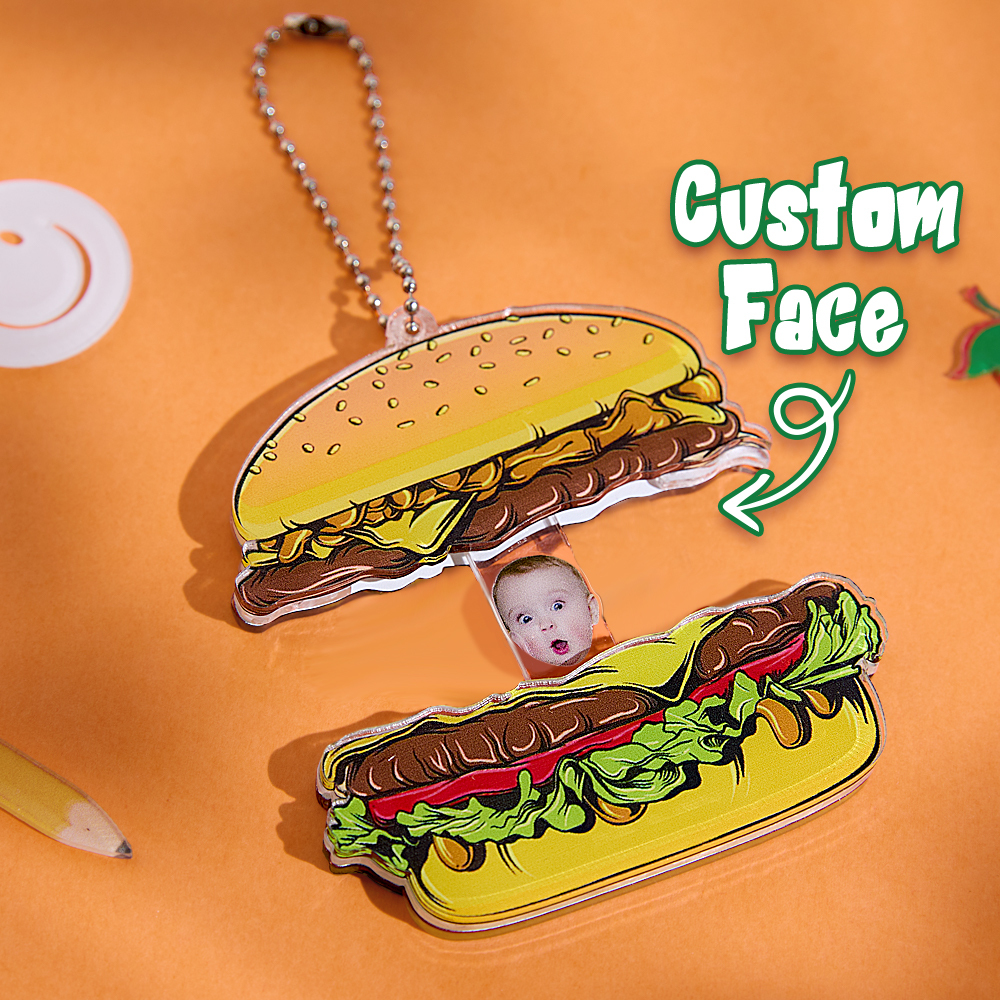 Personalized Hamburg Keyring Custom Photo Keychain Funny Couples Gift, Best Friend Birthday Present