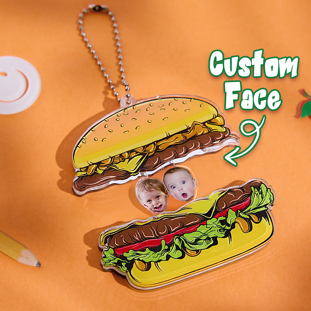 Personalized Hamburg Keyring Custom Photo Keychain Funny Couples Gift, Best Friend Birthday Present