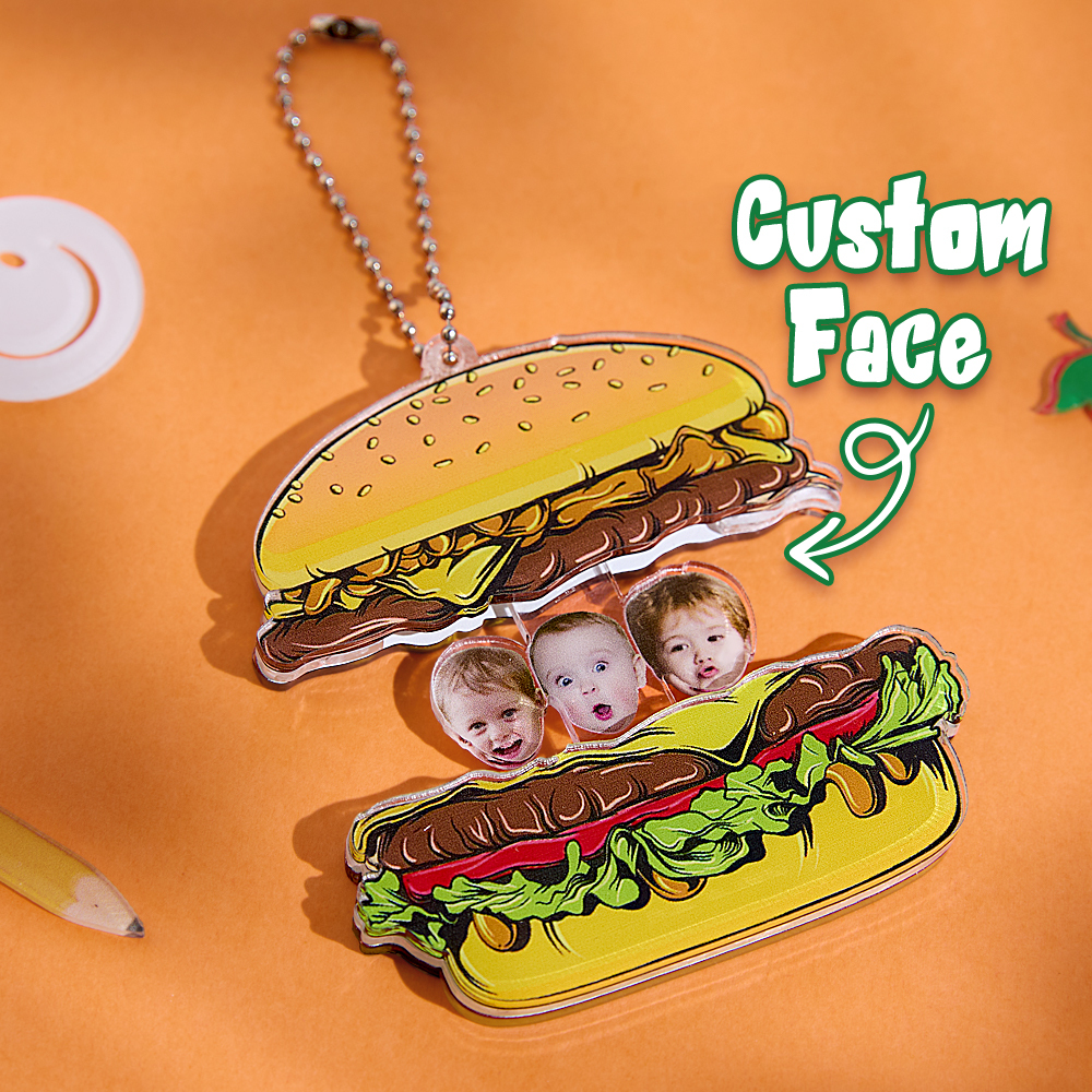 Personalized Hamburg Keyring Custom Photo Keychain Funny Couples Gift