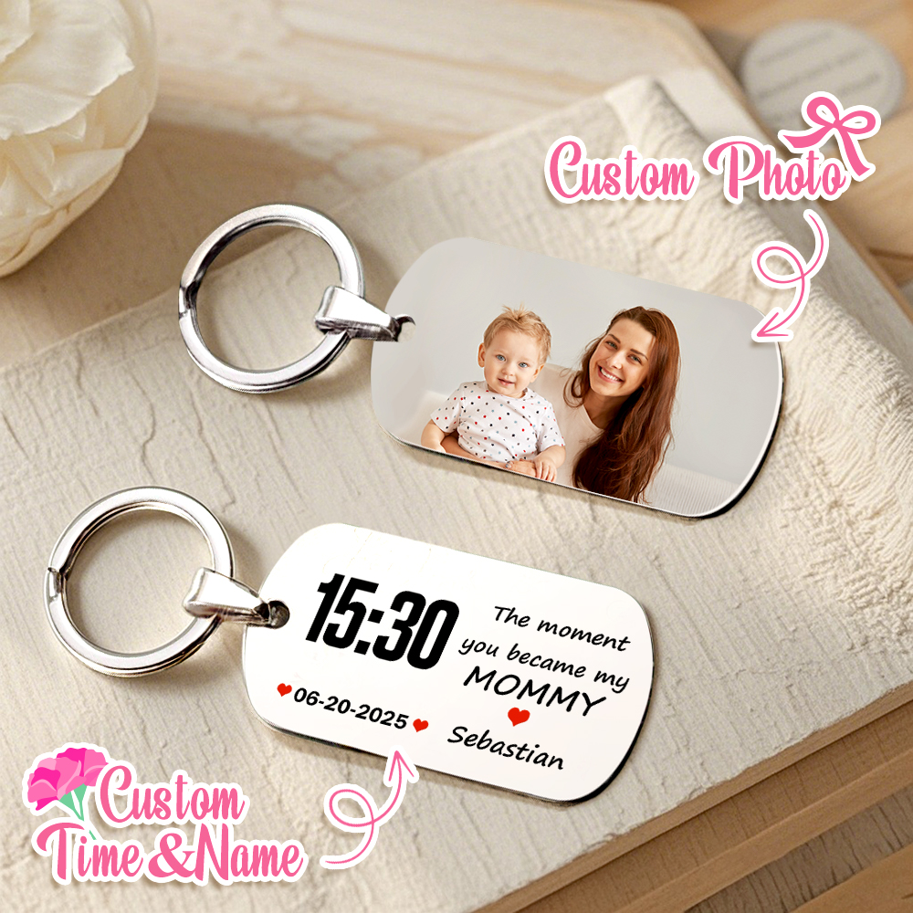 Custom Photo&TextThe Moment You Became My Mom Photo Keychain, Personalized Mother's Gift