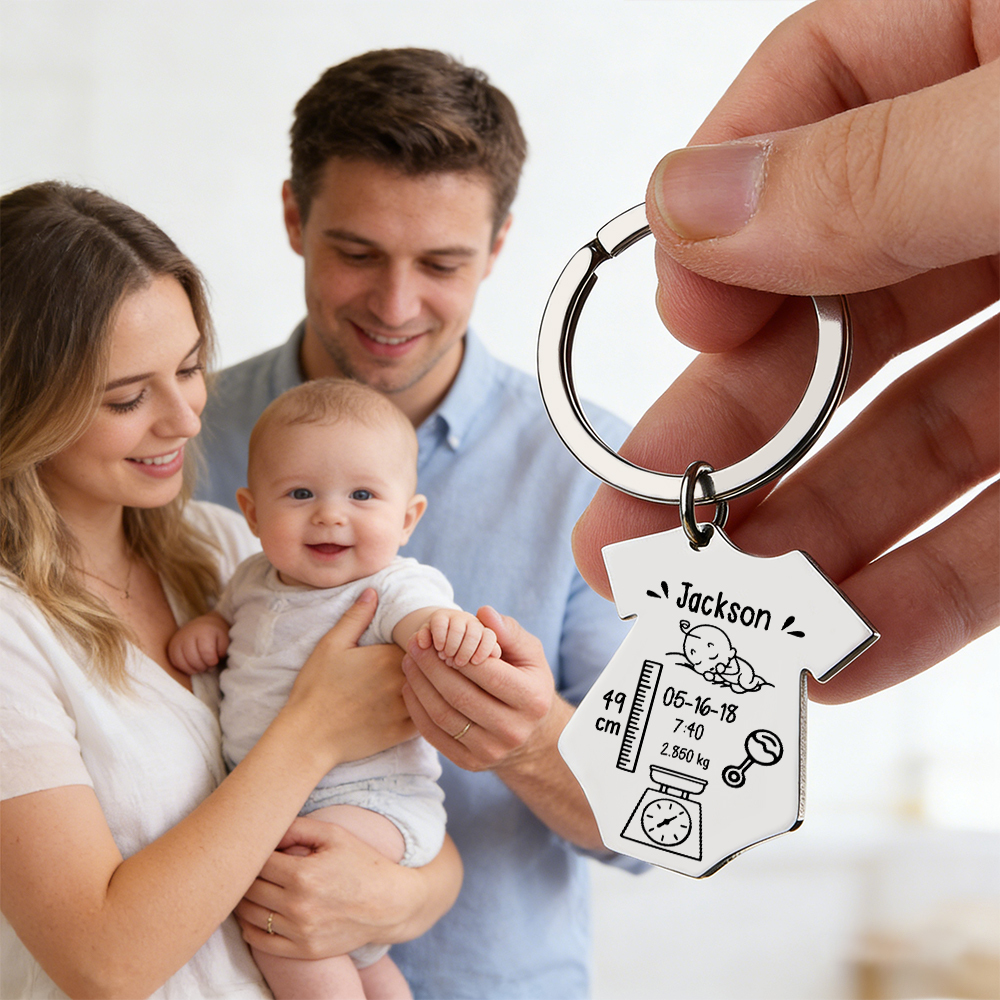 Custom Baby Keychain, Newborn Baby Jewelry, Siamese Gift for New Parents, First Birthday for Mom, Dad, and Kids