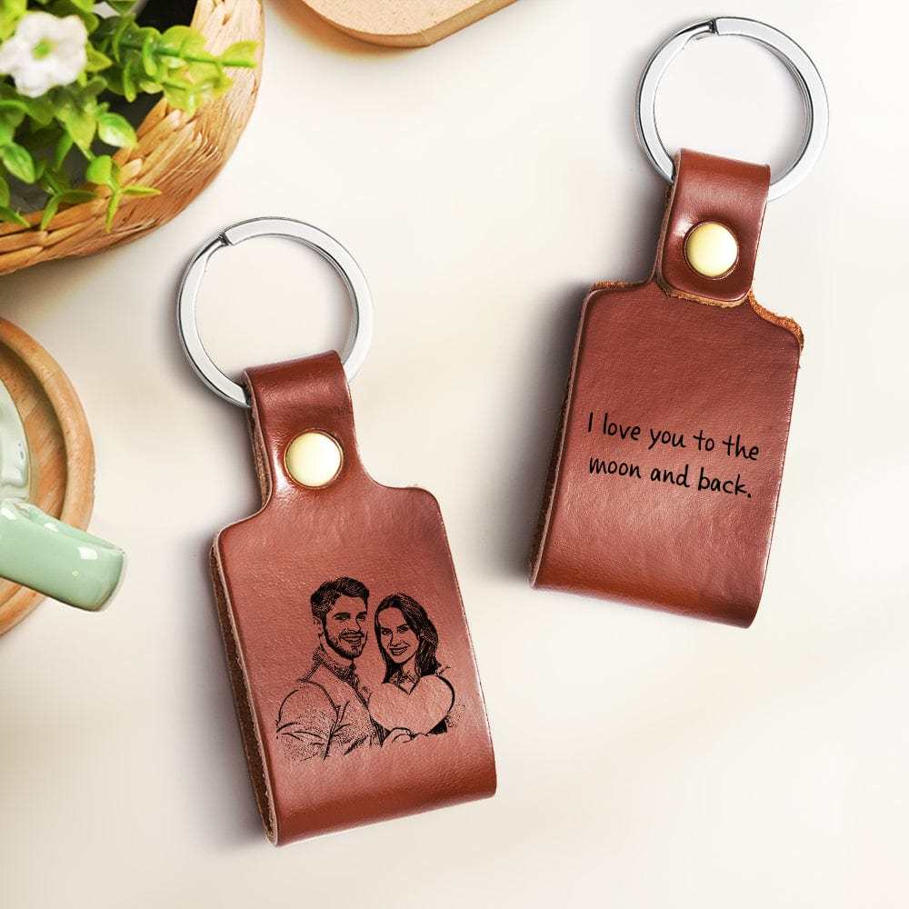 Custom Photo Keychain Personalized Leather Keychain with Text for Unique Gift