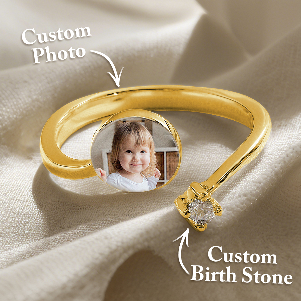 "Forever in My Heart" Custom Photo & Birthstone Ring Meaningful Mother's Day Jewelry