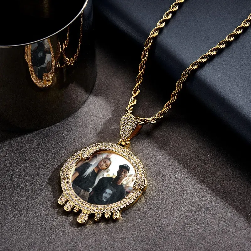 Custom Photo Hip Hop Necklace Water Drop Shaped Exaggerate Pendant Jewelry Gifts For Men