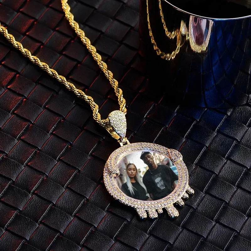 Custom Photo Hip Hop Necklace Water Drop Shaped Exaggerate Pendant Jewelry Gifts For Men