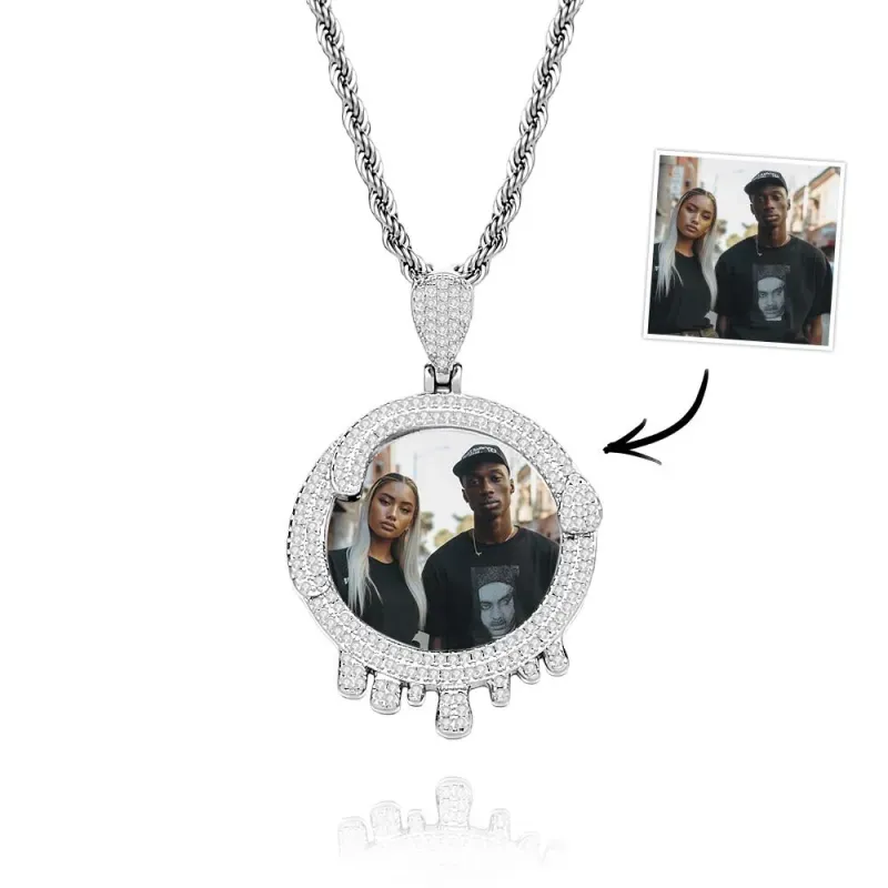 Custom Photo Hip Hop Necklace Water Drop Shaped Exaggerate Pendant Jewelry Gifts For Men
