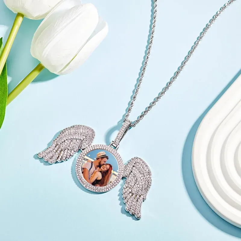 Custom Photo Necklace Angel Wings Sweater Chain Gifts