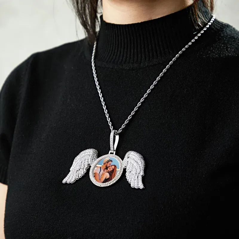 Custom Photo Necklace Angel Wings Sweater Chain Gifts
