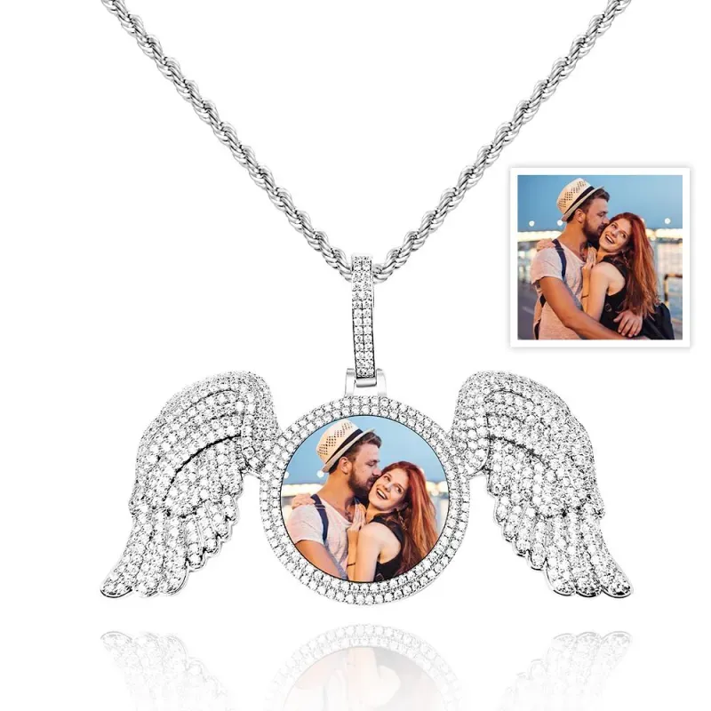 Custom Photo Necklace Angel Wings Sweater Chain Gifts