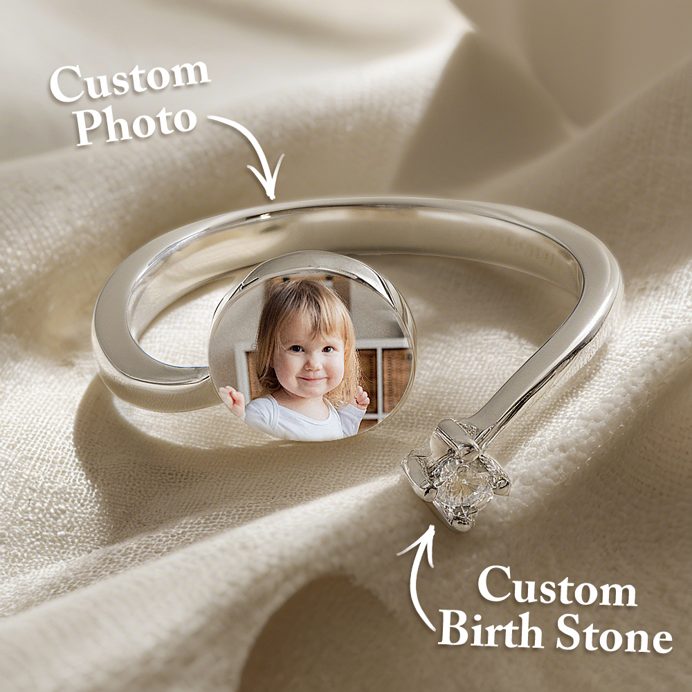 "Forever in My Heart" Custom Photo & Birthstone Ring Meaningful Mother's Day Jewelry