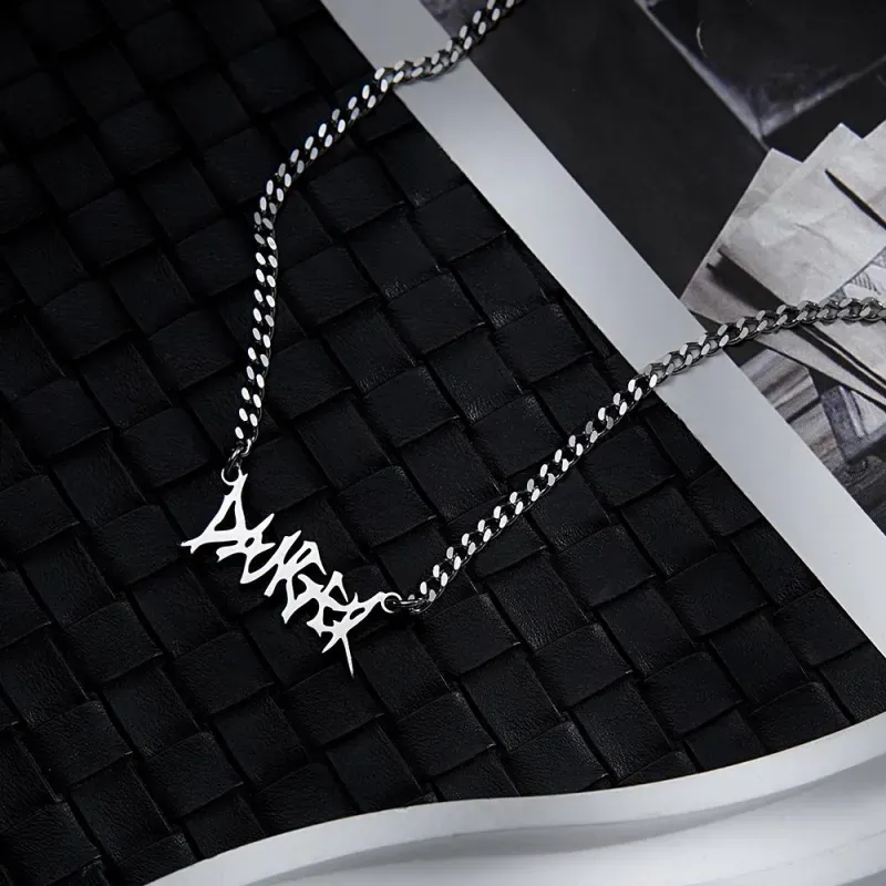 Custom Punk Name Necklace Alphabet Pendant Necklace Gothic Thorn Letter Initial Pendant Necklace