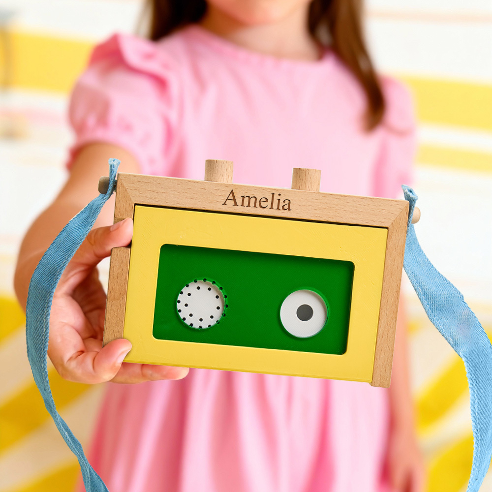 Wooden Mini Tape Recorder for Kids – Portable & Eco-Friendly Music Player with Denim Strap