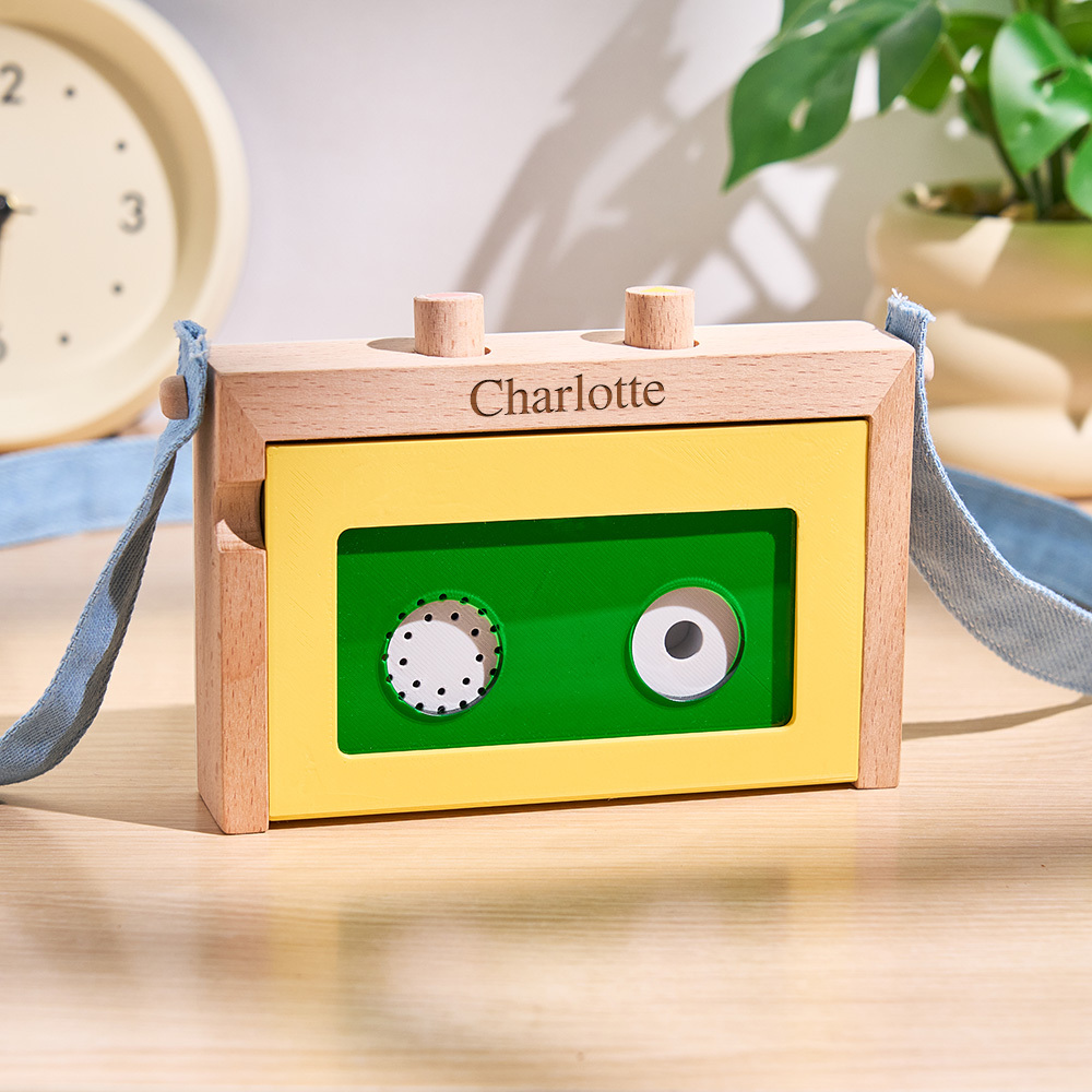 Wooden Mini Tape Recorder for Kids – Portable & Eco-Friendly Music Player with Denim Strap