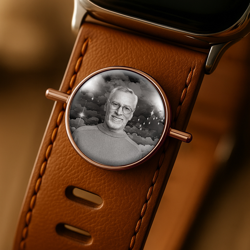Custom Round Photo Engraved Watch Strap Charm