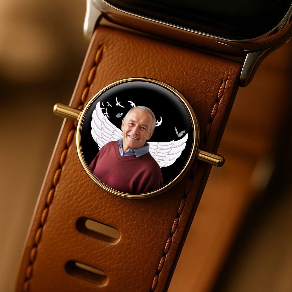 Custom Round Photo Engraved Watch Strap Charm