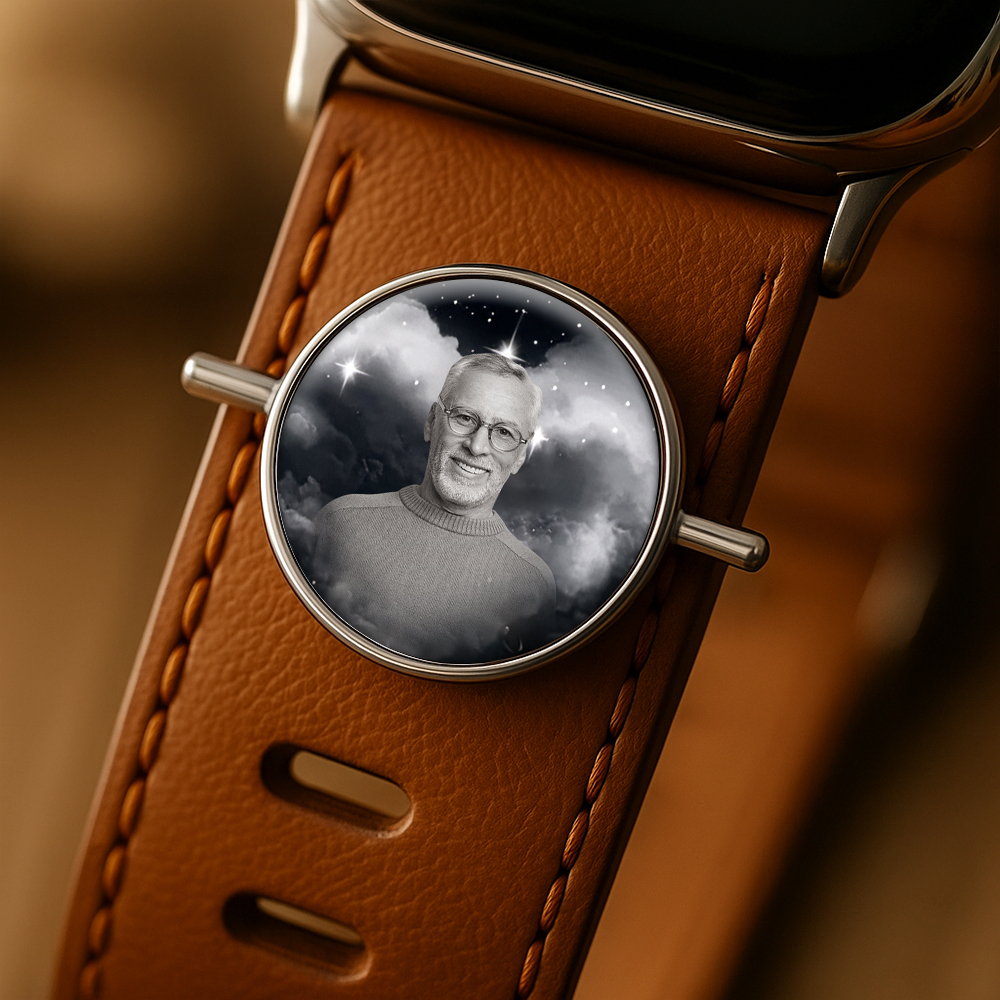 Custom Round Photo Engraved Watch Strap Charm