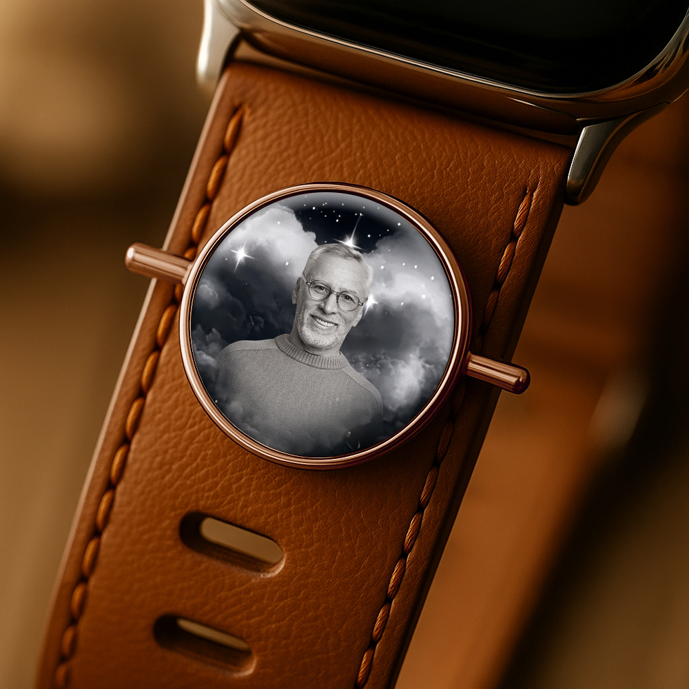 Custom Round Photo Engraved Watch Strap Charm
