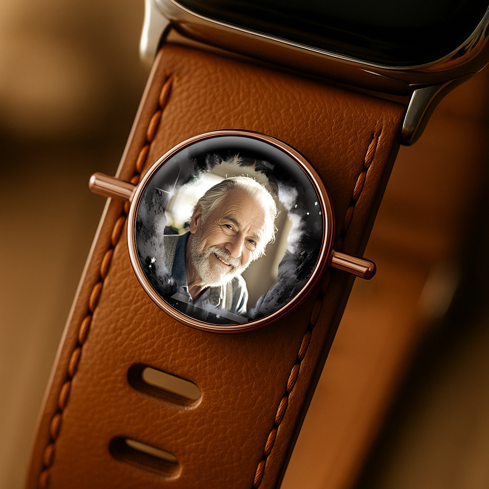 Custom Round Photo Engraved Watch Strap Charm