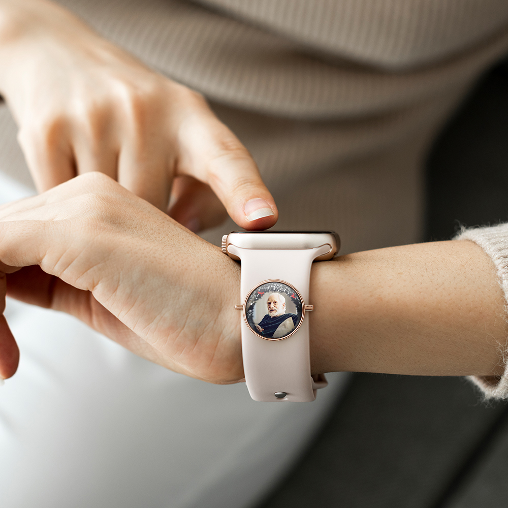 Custom Round Photo Engraved Watch Strap Charm