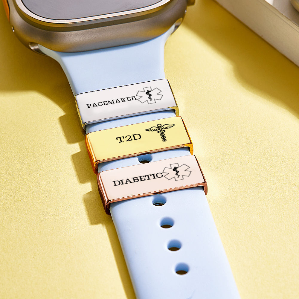 Custom Watch Strap Charm Medical Alert Personalized ID Charm for Allergy Conditions Emergency Notification