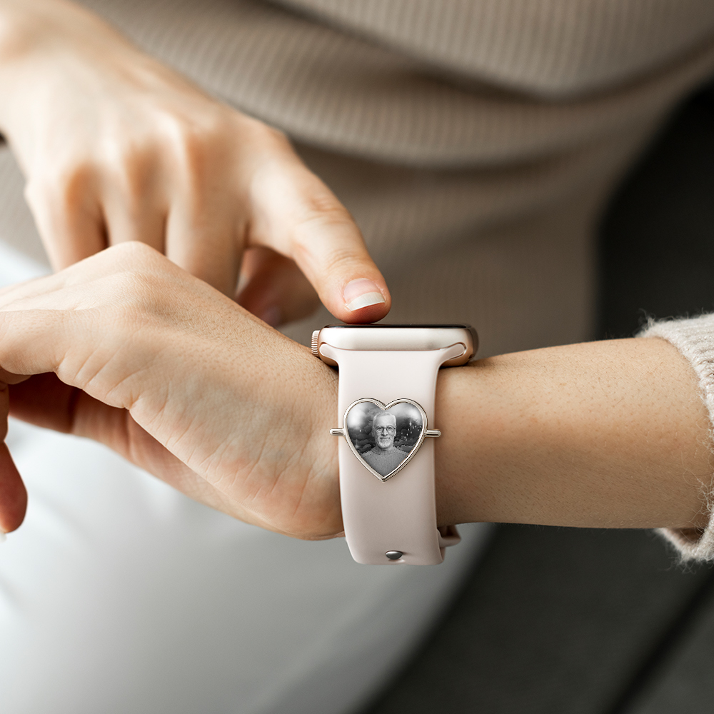 Custom Heart Photo Engraved Watch Strap Charm