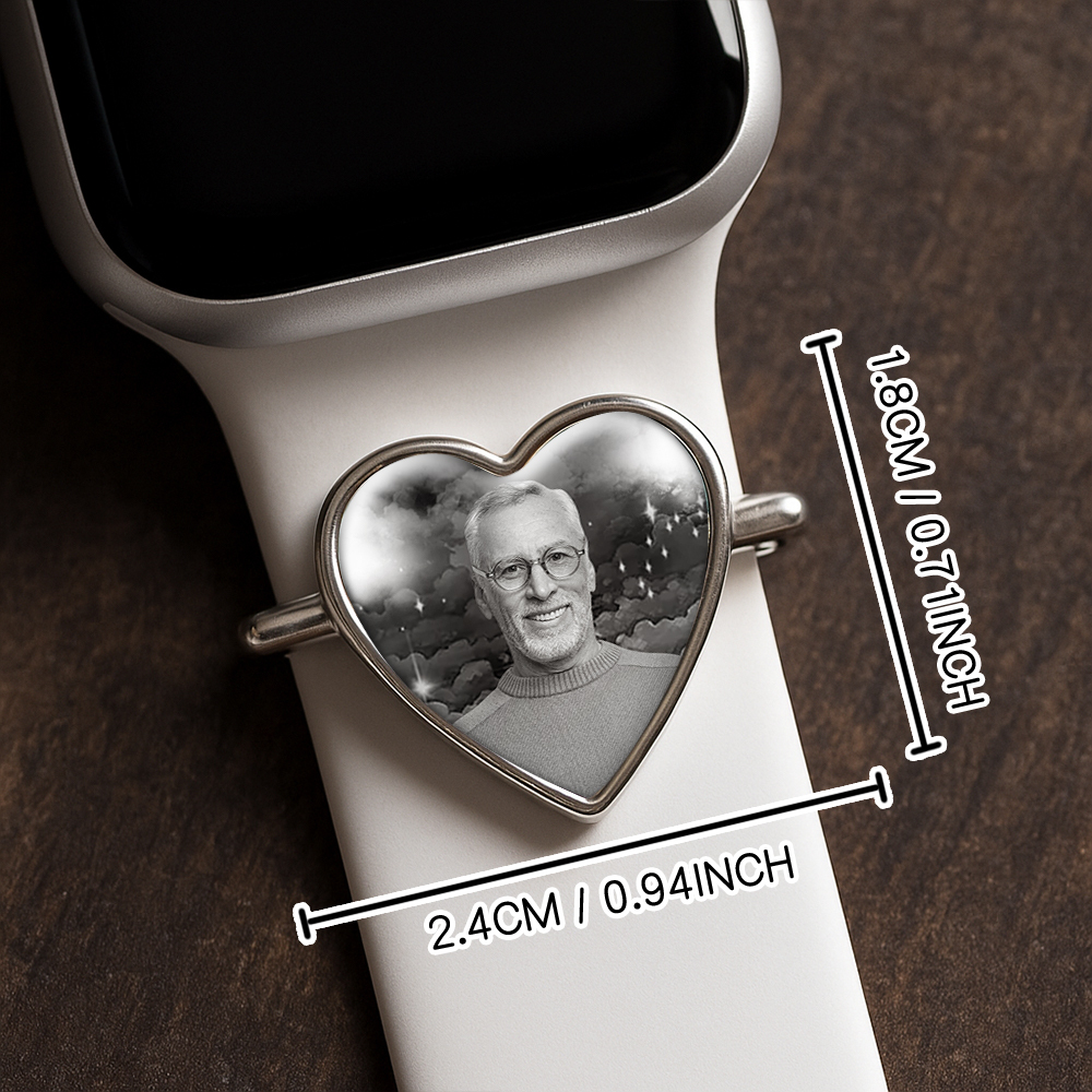 Custom Heart Photo Engraved Watch Strap Charm