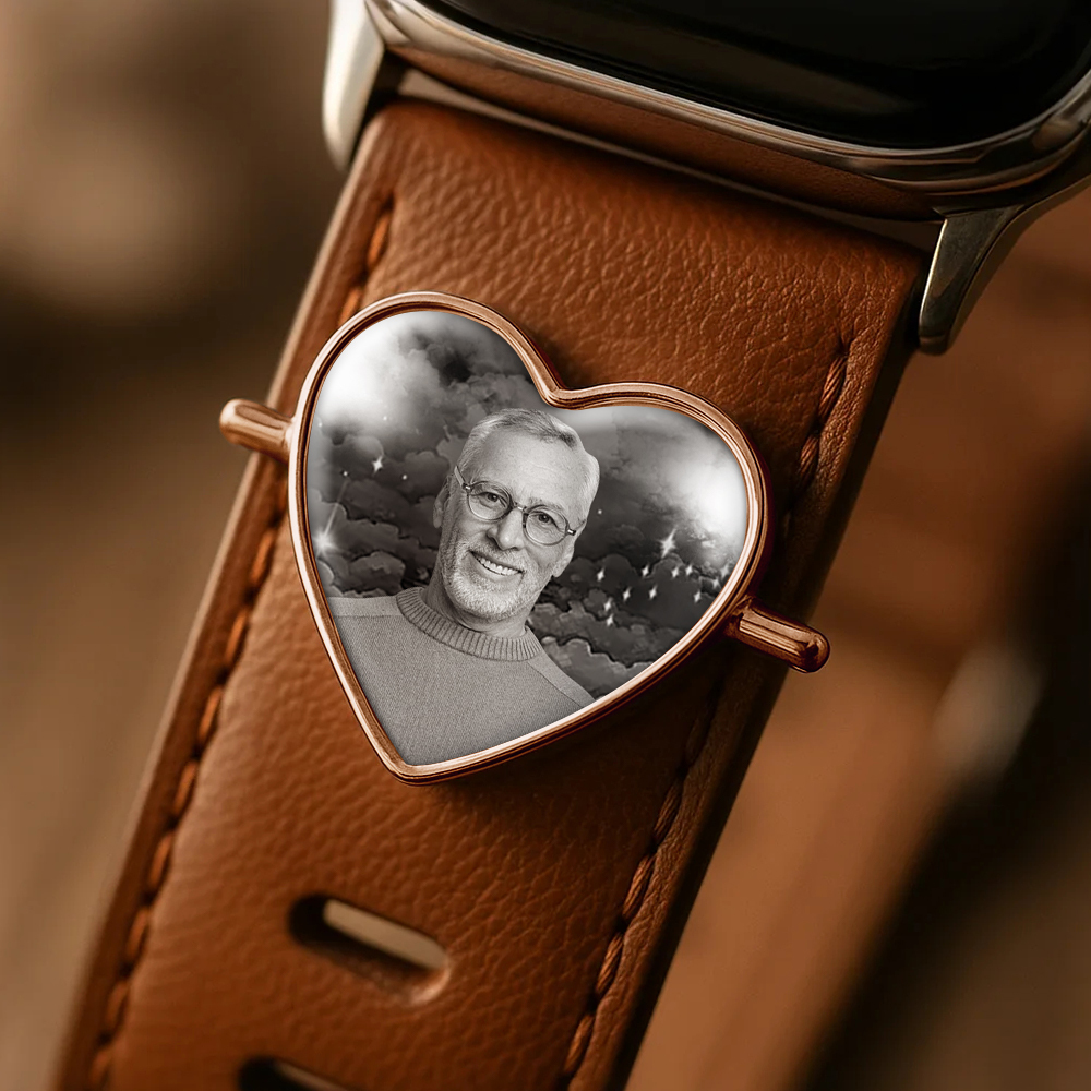 Custom Heart Photo Engraved Watch Strap Charm