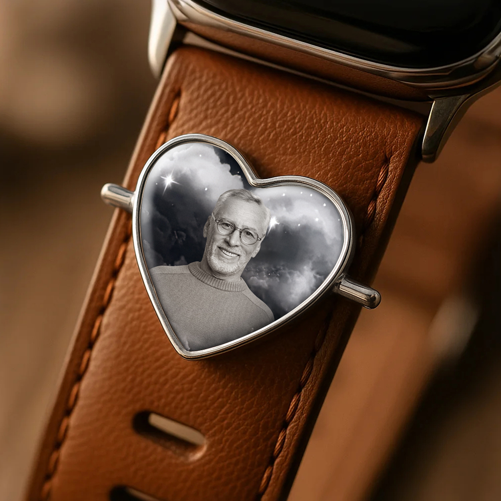 Custom Heart Photo Engraved Watch Strap Charm