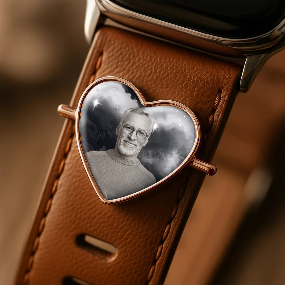 Custom Heart Photo Engraved Watch Strap Charm