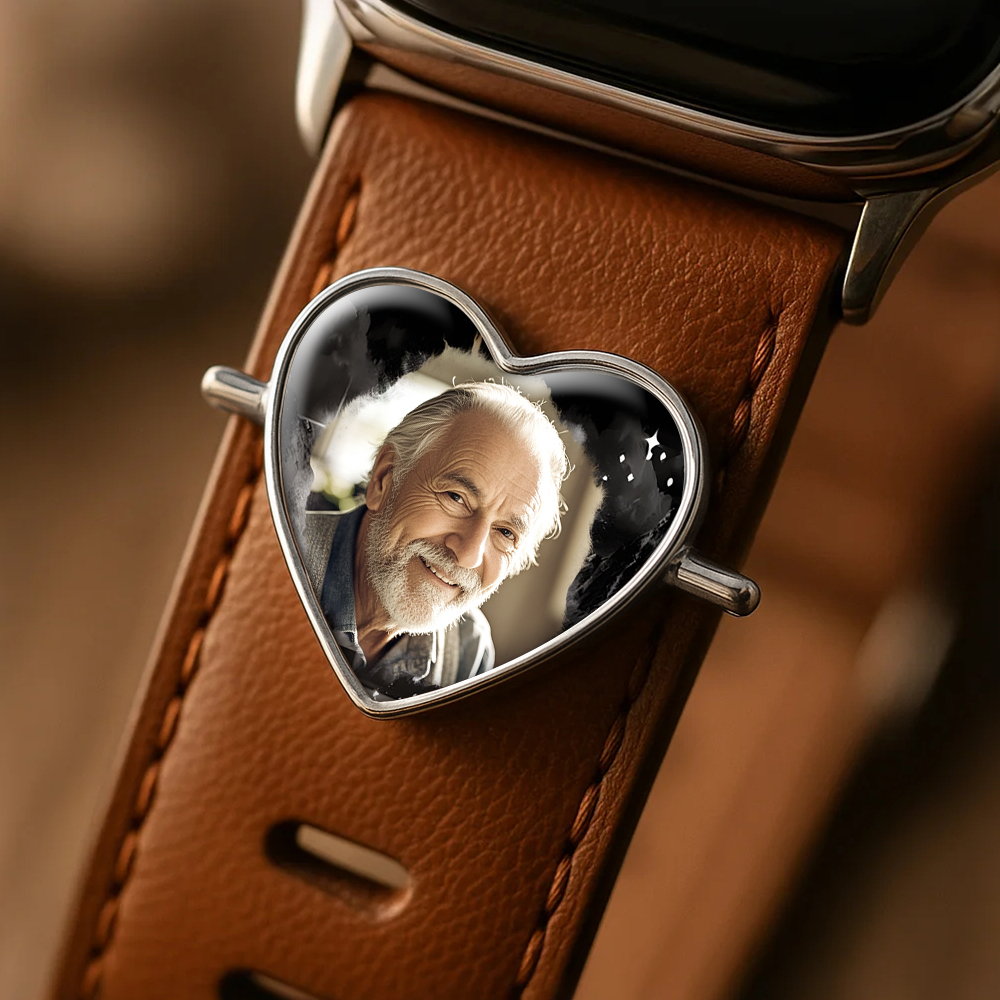 Custom Heart Photo Engraved Watch Strap Charm