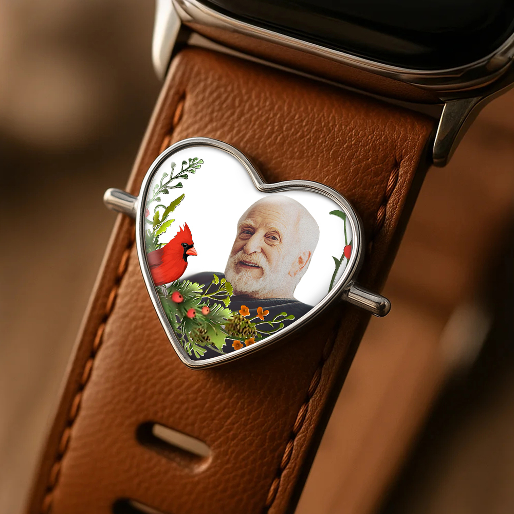 Custom Heart Photo Engraved Watch Strap Charm