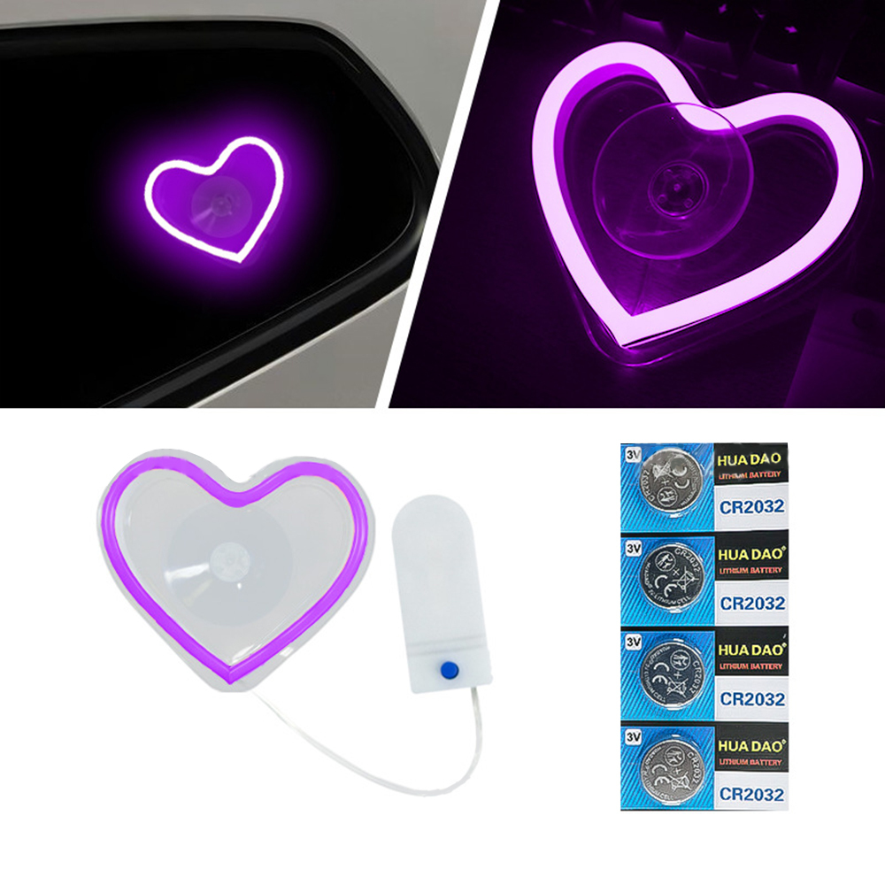 LED Heart Neon Light for Car Triangle Window – Battery Powered Interior Atmosphere Lamp