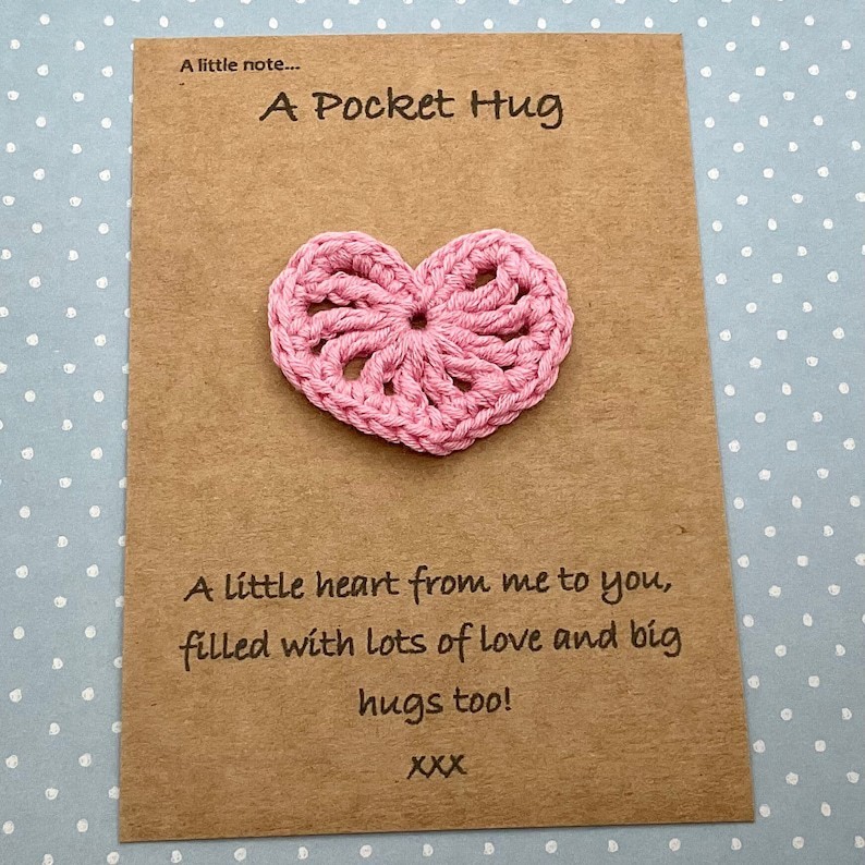 Pink Pocket Hug Handmade Crochet Greeting Card Valentine’s Day 3D Knitted Card, Romantic Gift for Her - CustWit