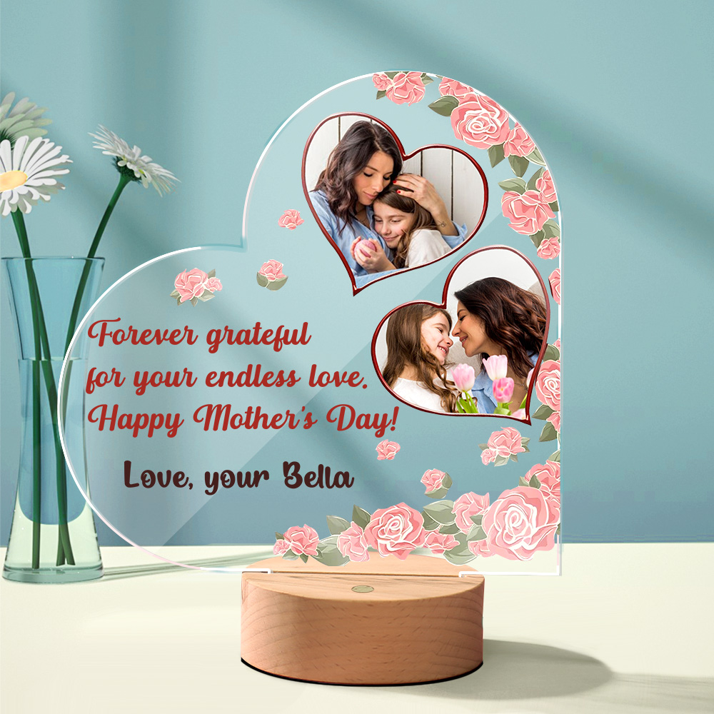 Custom Photo & Text Heart Night Light - Perfect Mother's Day Gift