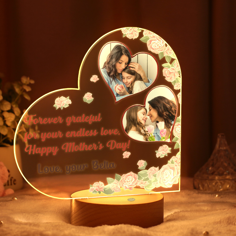 Custom Photo & Text Heart Night Light - Perfect Mother's Day Gift