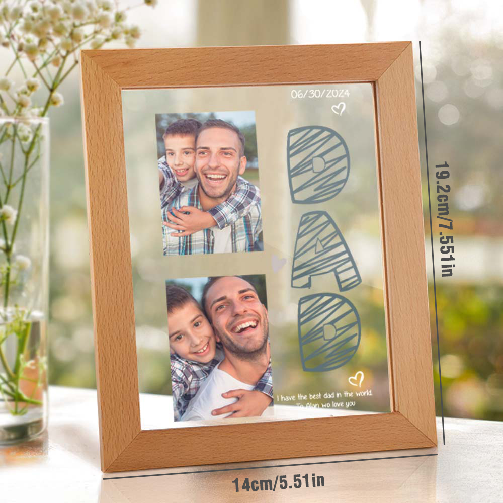 Custom Photo & Text Father's Day Acrylic Light Frame - Personalized Gift with Warm LED Glow